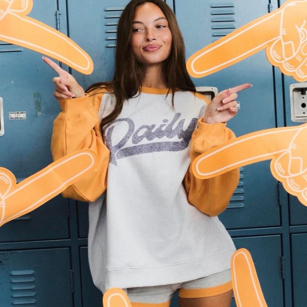 Daily drills fleece Americana raglan crew Tajin & Heathered grey xs/s
